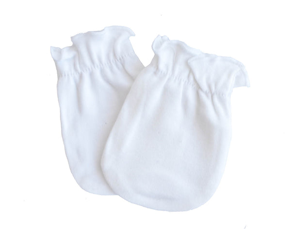 Baby White Cotton Mittens